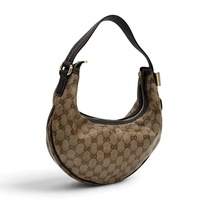 Borsa a spalla Borse Vintage Gucci Hobo in tela monogrammata GG con finiture in pelle marrone e chiusura a zip