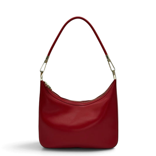 Borsa a spalla Borse Vintage hobo in pelle rossa con dettagli metallici dorati e chiusura a zip