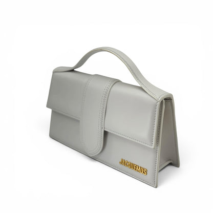 Borsa a tracolla Borse Vintage Jacquemus in pelle grigio chiaro con logo dorato e manico superiore rigido
