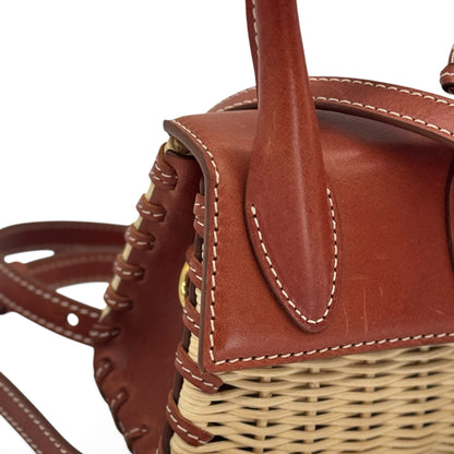 Borsa a mano Borse Vintage Jacquemus in pelle color cuoio e vimini intrecciato con dettagli in metallo dorato