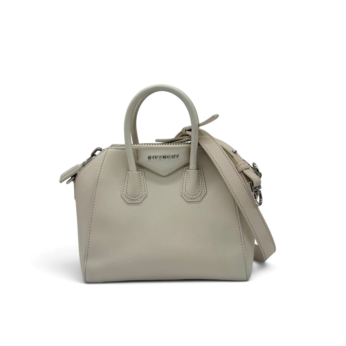 Borsa a mano Borse Vintage Givenchy in pelle martellata color avorio con logo metallico e tracolla rimovibile