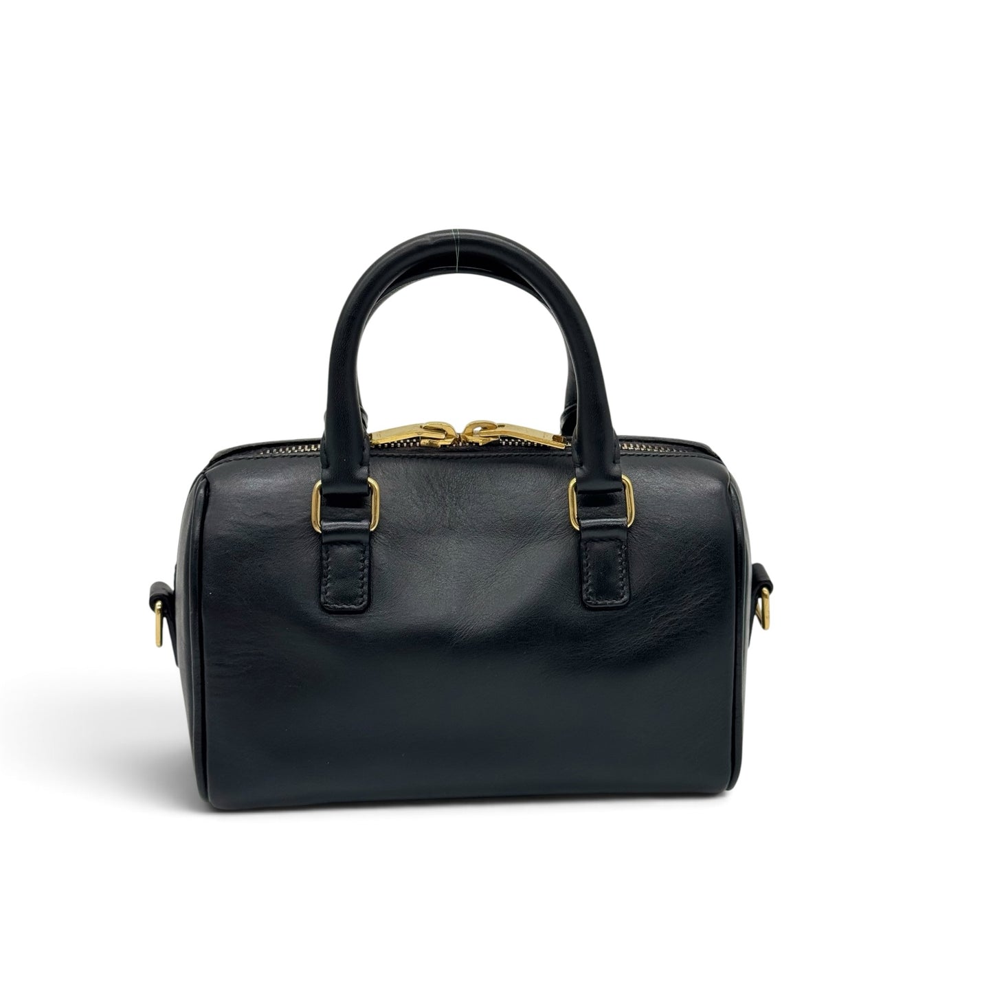 Borsa a mano Borse Vintage Saint Laurent in pelle nera con dettagli metallici dorati e design strutturato