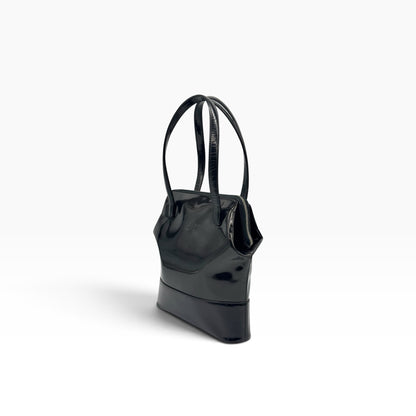 Borsa a mano Borse Vintage Gianni Versace in pelle verniciata nera con manici doppi e logo impresso