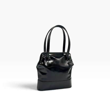 Borsa a mano Borse Vintage Gianni Versace in pelle verniciata nera con doppi manici e design strutturato elegante