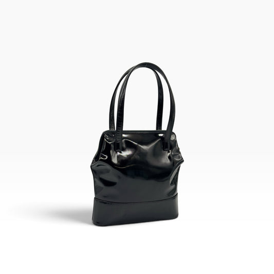 Borsa a mano Borse Vintage Gianni Versace in pelle verniciata nera con doppi manici e design strutturato elegante