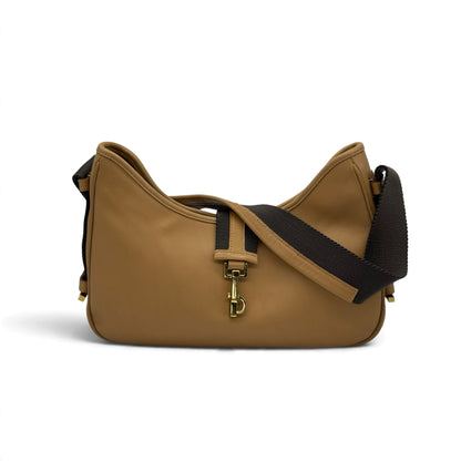 Borsa a spalla Borse Vintage in pelle color cuoio con chiusura a gancio dorata e tracolla in tessuto a contrasto