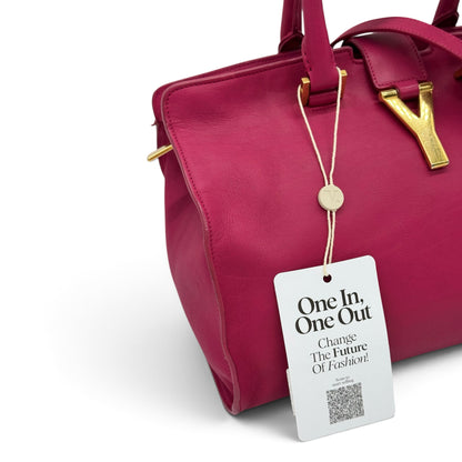Borsa a mano Borse Vintage Saint Laurent in pelle fucsia con logo Y dorato e cartellino informativo