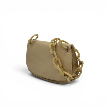 Borsa a spalla Borse Vintage Prada in pelle beige con tracolla a catena in resina effetto tartarugato