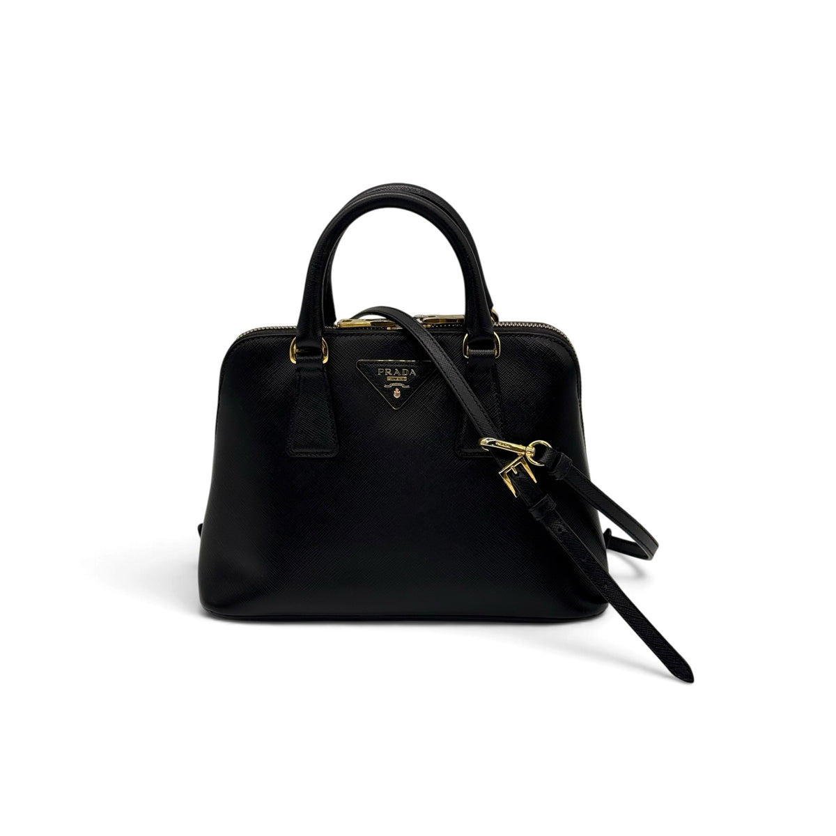 Borsa a mano Borse Vintage PRADA in pelle Saffiano nera con logo triangolare dorato e tracolla rimovibile