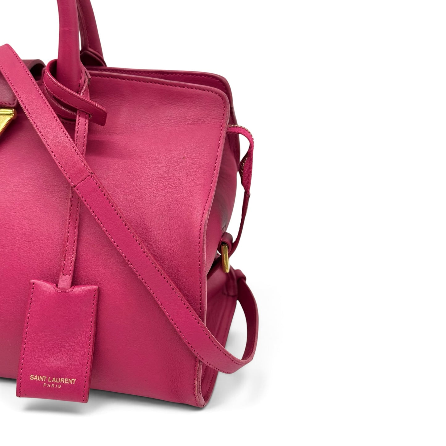 Borsa a mano Borse Vintage Saint Laurent in pelle fucsia con logo dorato e tracolla rimovibile