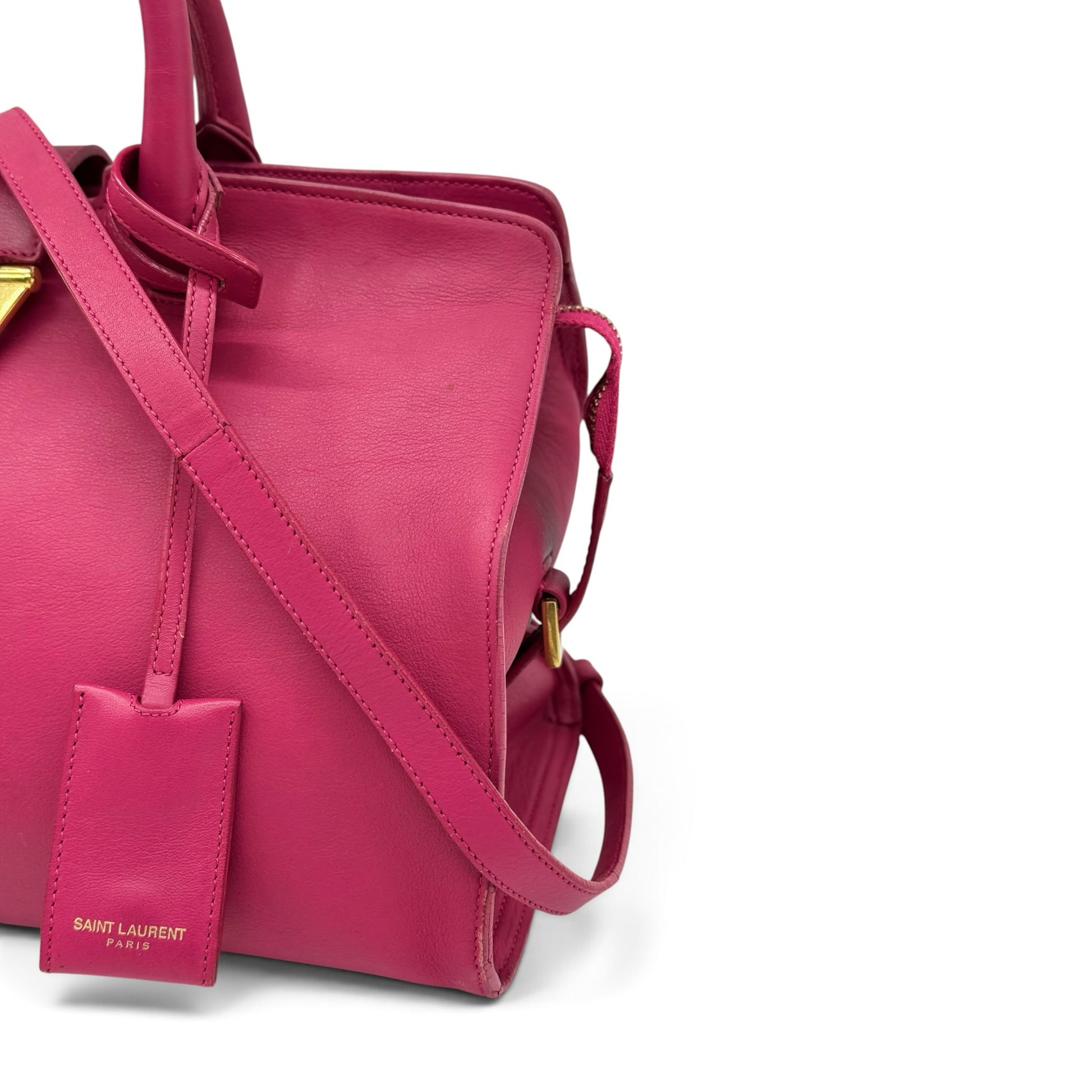 Borsa a mano Borse Vintage Saint Laurent in pelle fucsia con logo dorato e tracolla rimovibile