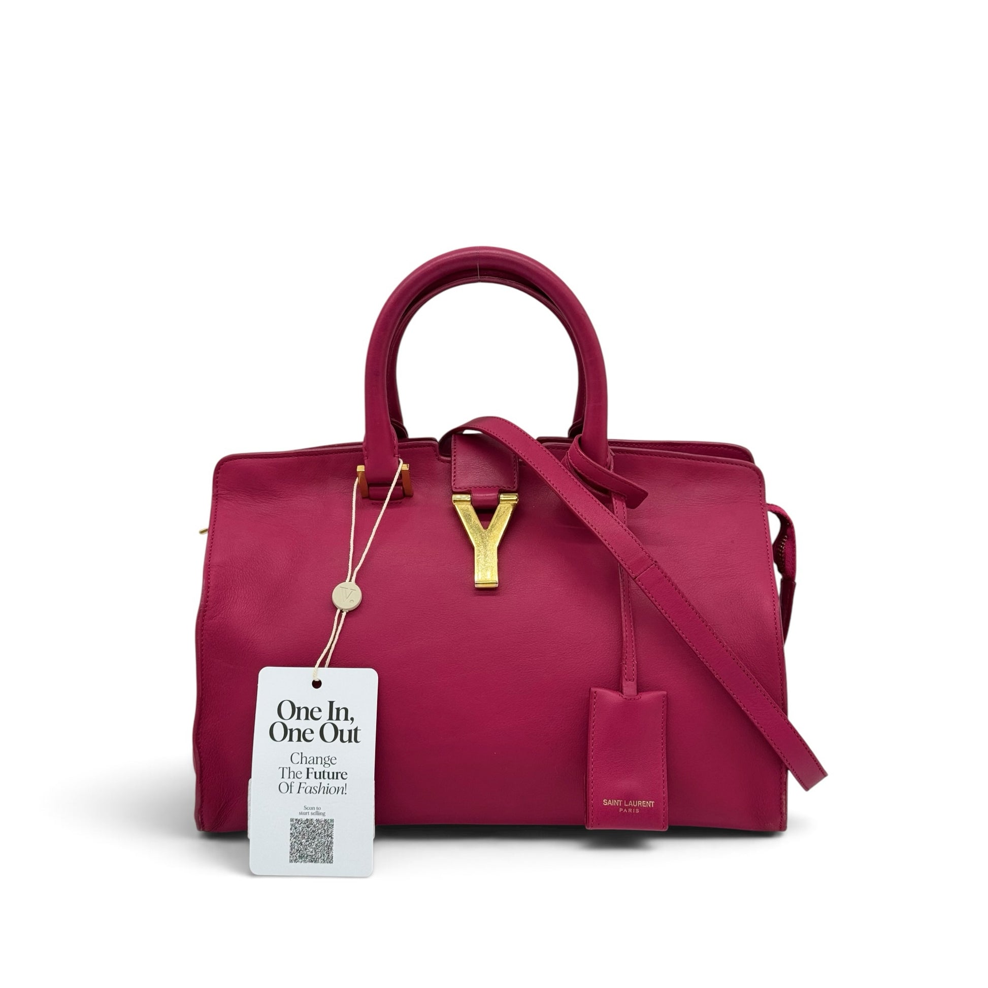 Borsa a mano Borse Vintage Saint Laurent in pelle fucsia con logo Y dorato e tracolla rimovibile
