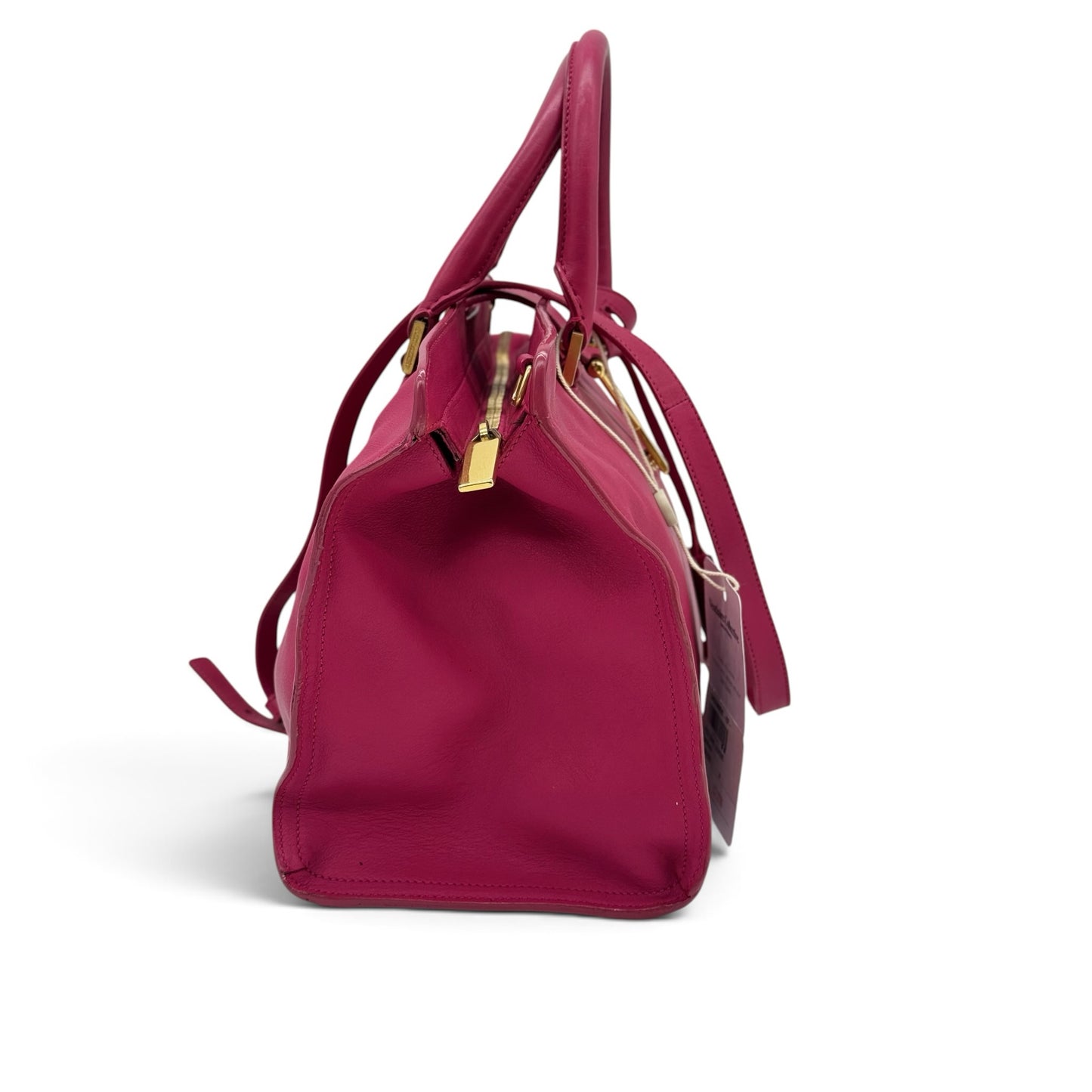Borsa a mano Borse Vintage Saint Laurent in pelle fucsia con dettagli dorati e tracolla, vista laterale