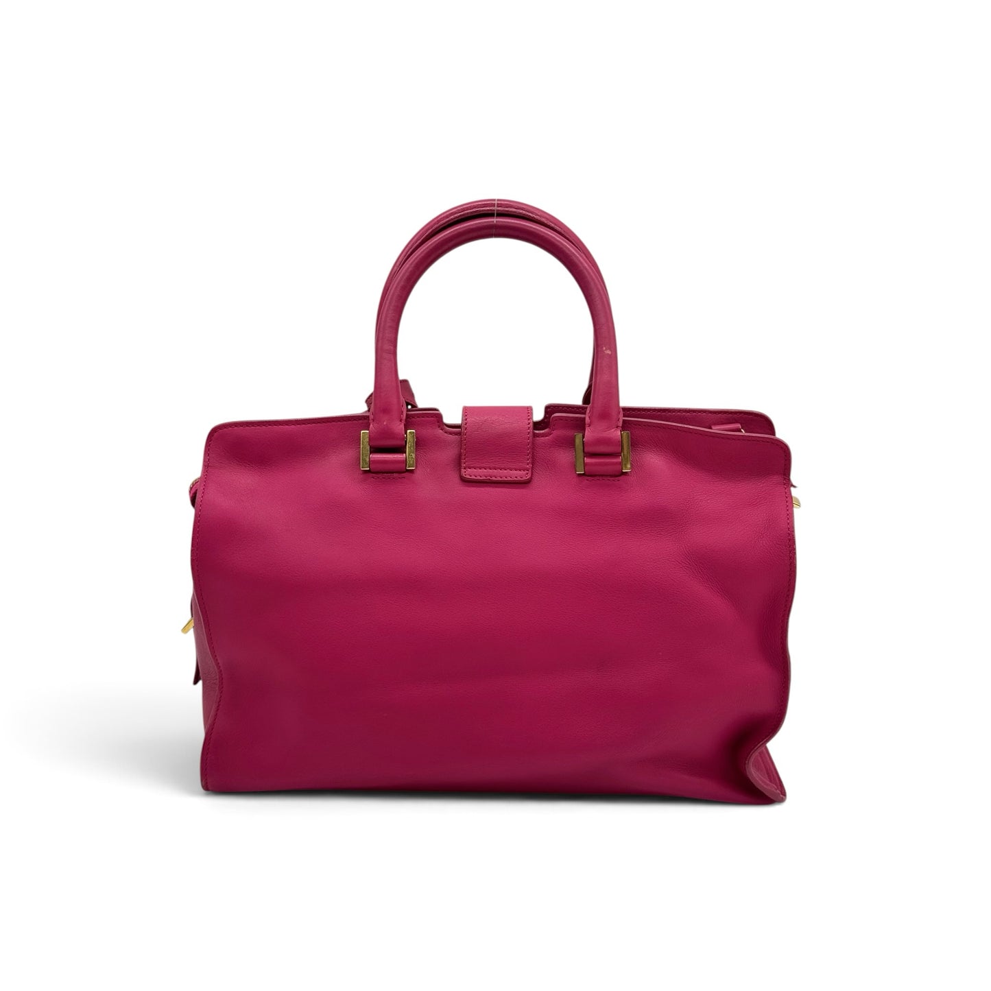 Borsa a mano Borse Vintage Saint Laurent in pelle fucsia con doppi manici e dettagli in metallo dorato
