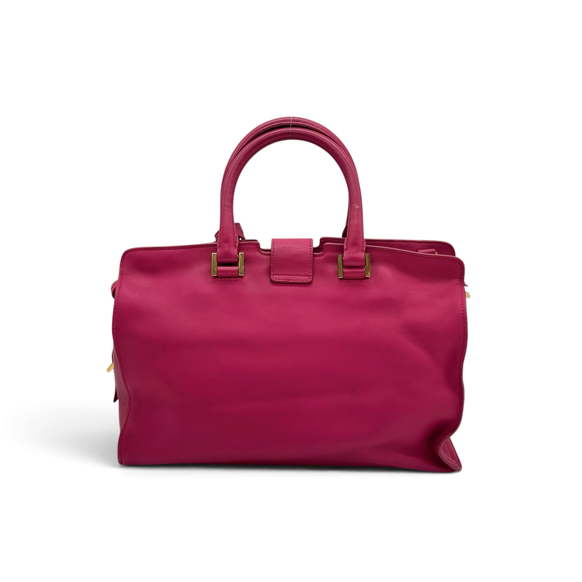 Borsa a mano Borse Vintage Saint Laurent in pelle fucsia con doppi manici e dettagli in metallo dorato