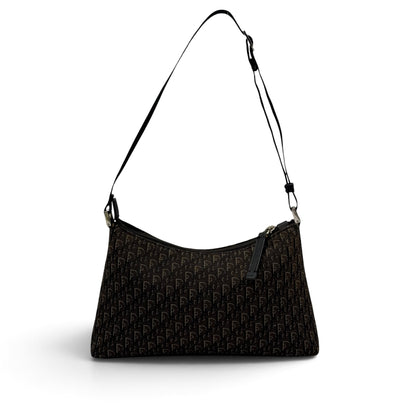 Borsa a spalla Borse Vintage Christian Dior marrone in tessuto tecnico con iconico motivo monogramma e tracolla