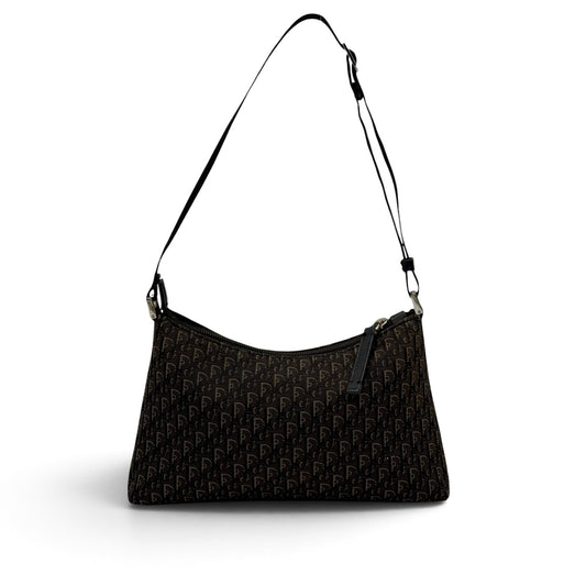 Borsa a spalla Borse Vintage Christian Dior marrone in tessuto tecnico con iconico motivo monogramma e tracolla