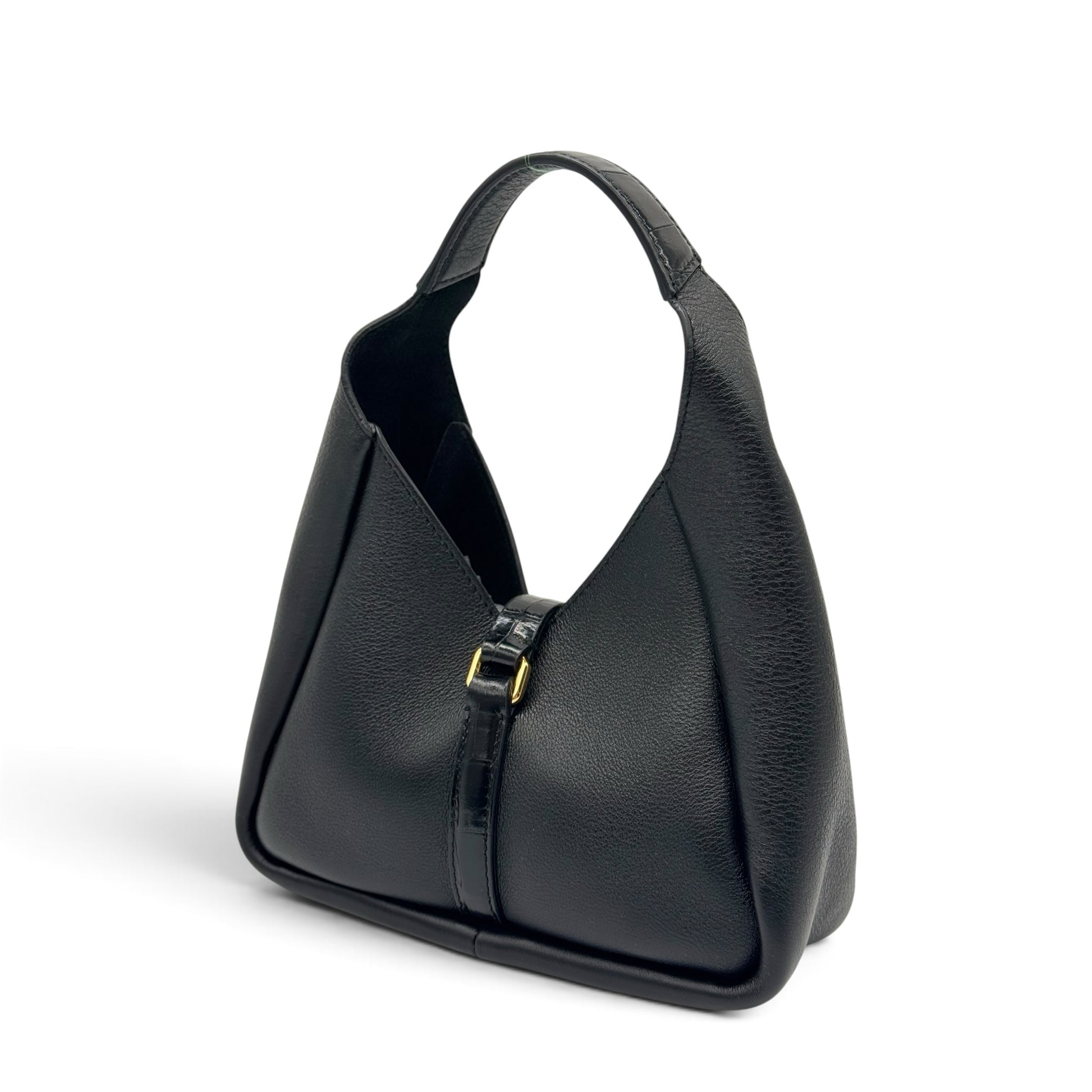 Borsa a spalla Borse Vintage Givenchy Mara in pelle nera granulata con lucchetto dorato e dettagli effetto coccodrillo