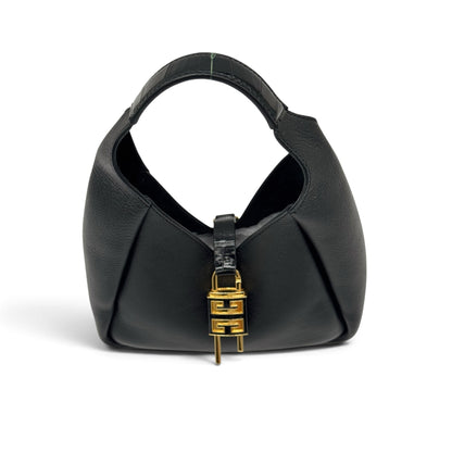 Borsa a spalla Borse Vintage Givenchy Mara in pelle nera granulata con lucchetto dorato e dettagli effetto coccodrillo
