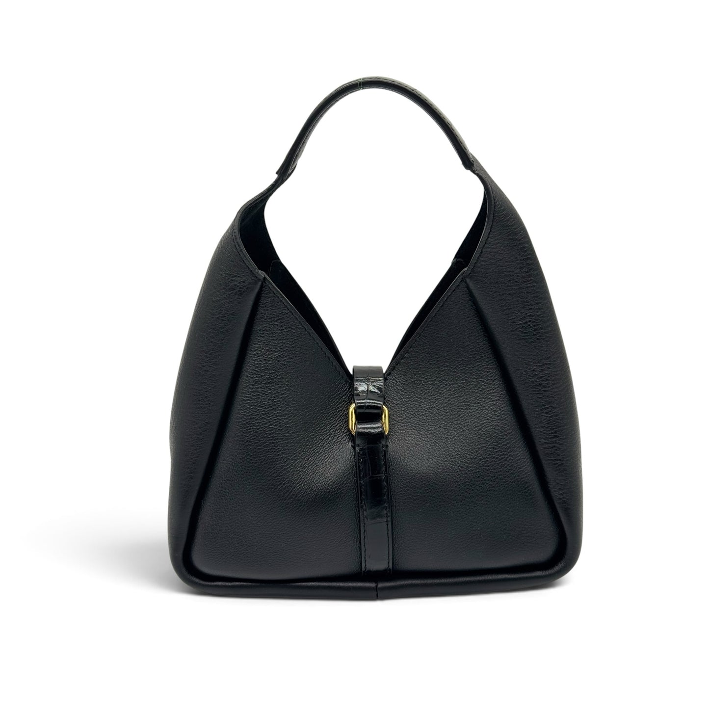 Borsa a spalla Borse Vintage Givenchy Mara in pelle nera granulata con lucchetto dorato e inserto effetto coccodrillo