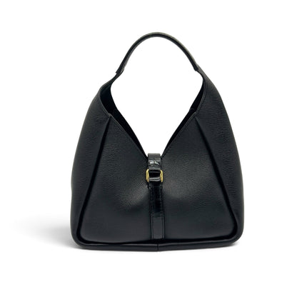 Borsa a spalla Borse Vintage Givenchy Mara in pelle nera granulata con lucchetto dorato e inserto effetto coccodrillo