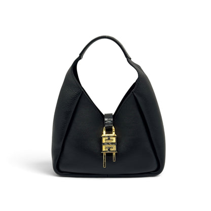 Borsa a spalla Borse Vintage Givenchy Mara in pelle nera granulata con lucchetto dorato e inserto effetto coccodrillo