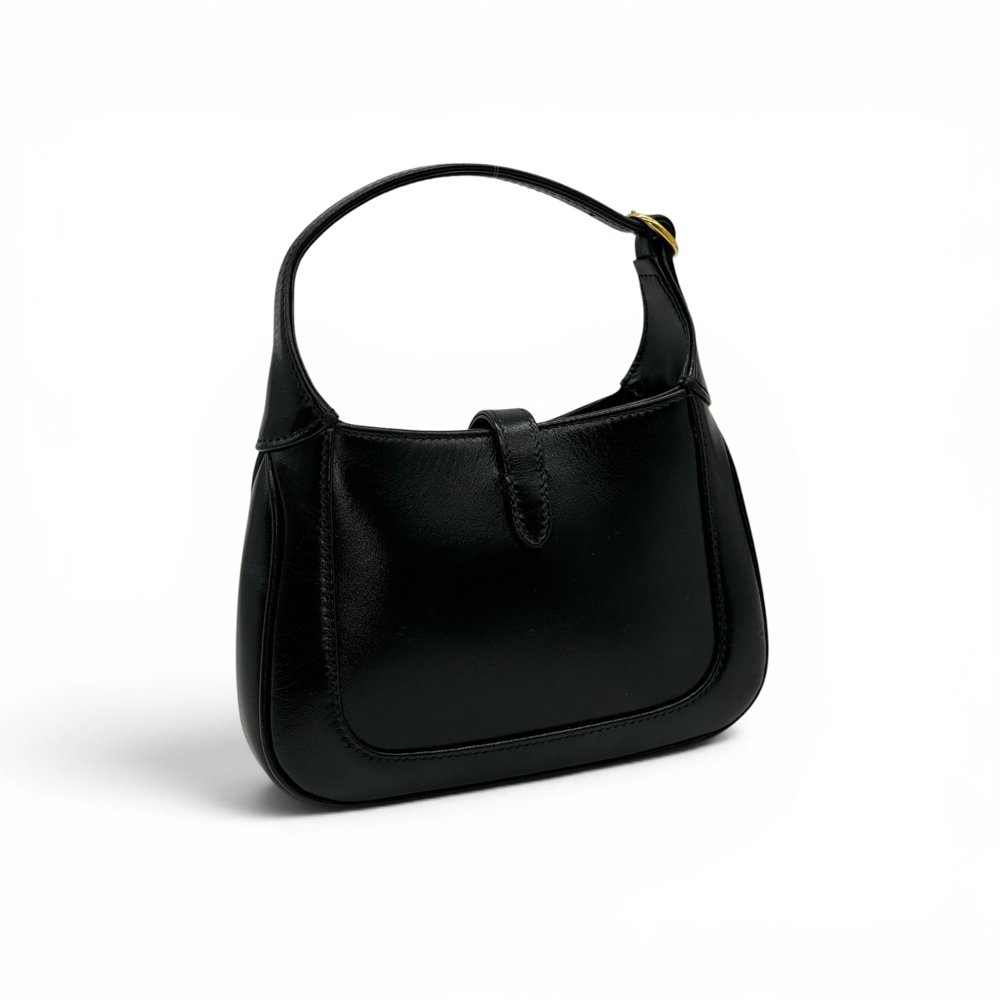 Borsa a spalla Borse Vintage Gucci Jackie 1961 in pelle nera liscia con chiusura a pistone dorata