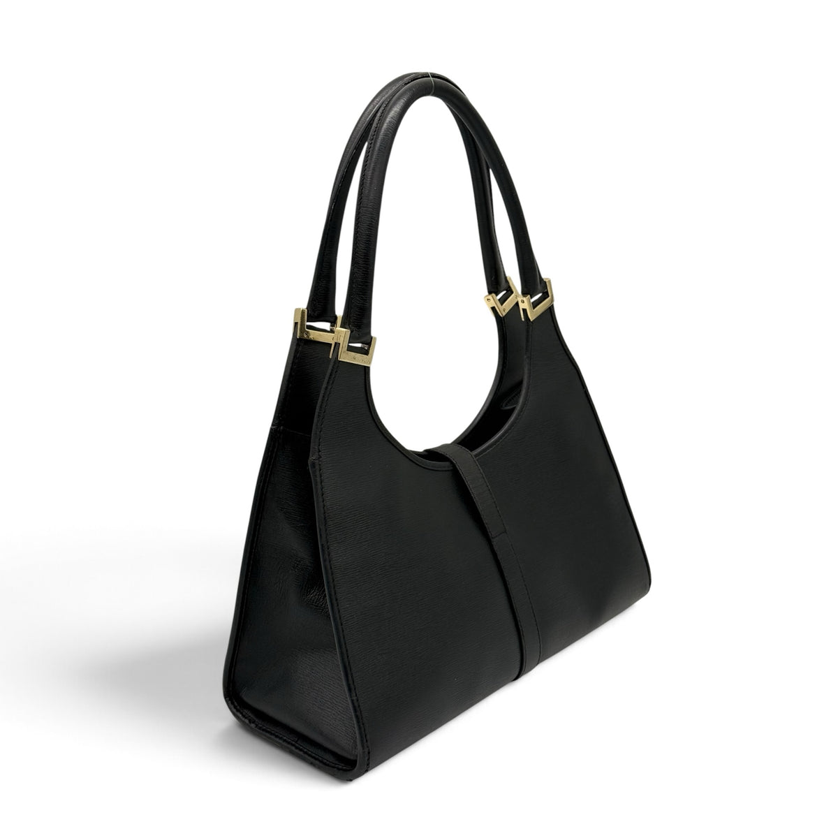 Borsa a spalla Borse Vintage Gucci in pelle nera con dettagli in metallo dorato e silhouette strutturata