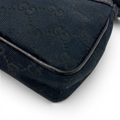 Borsa a spalla Borse Vintage Gucci in tessuto nero con iconico motivo monogramma tono su tono e dettagli in pelle