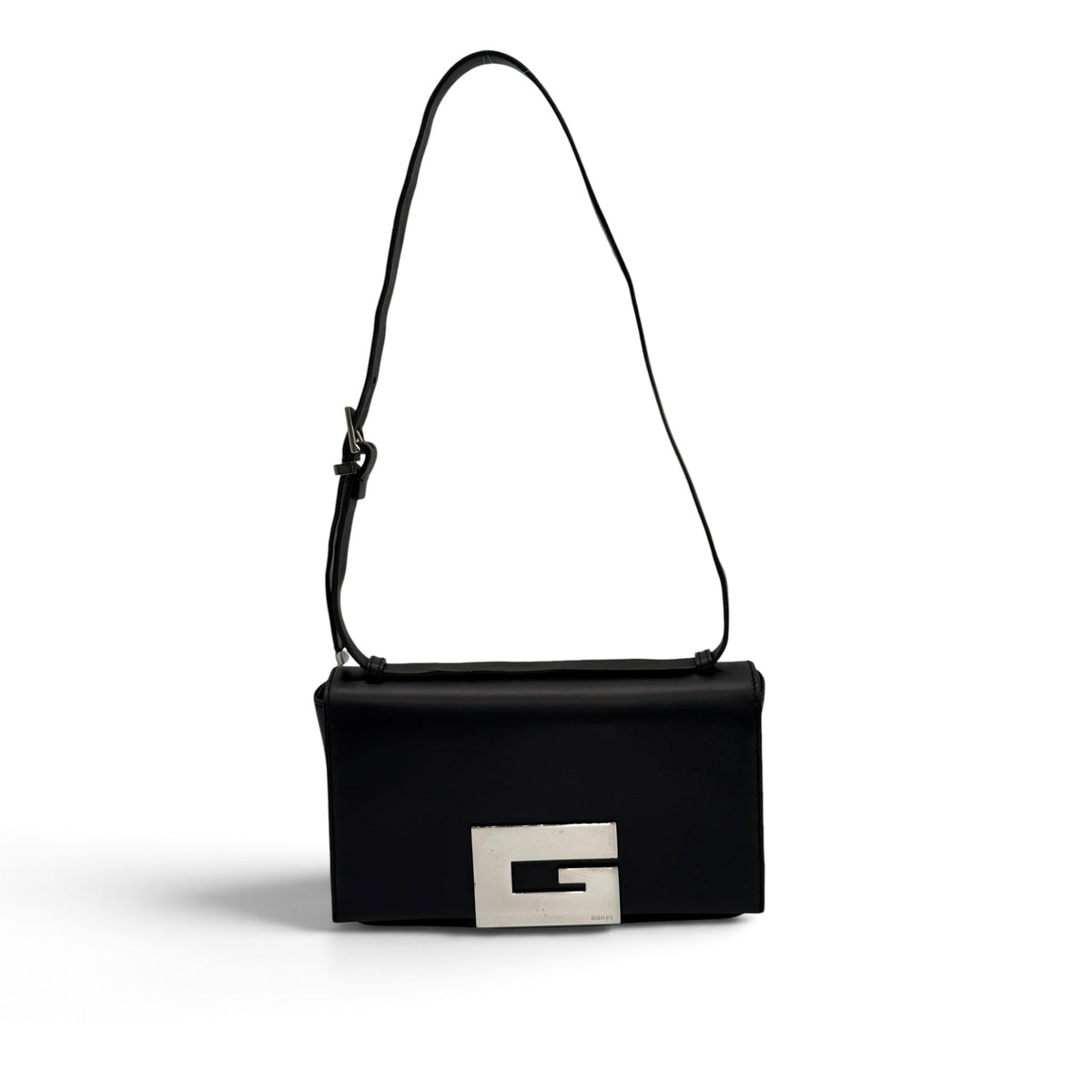 Borsa a spalla Borse Vintage Gucci in pelle nera con iconica chiusura metallica a G e tracolla regolabile