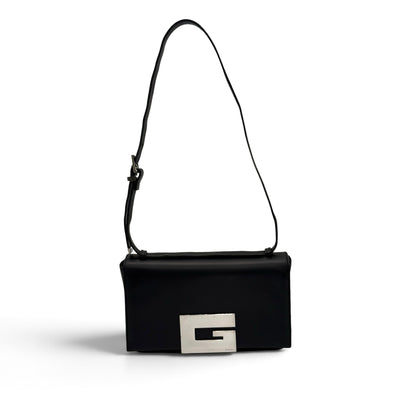 Borsa a spalla Borse Vintage Gucci in pelle nera con iconica chiusura metallica a G e tracolla regolabile