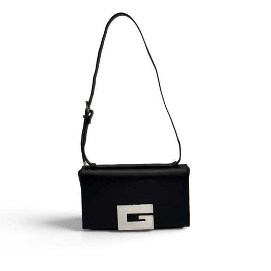 Borsa a spalla Borse Vintage Gucci in pelle nera con iconica chiusura metallica a G e tracolla regolabile
