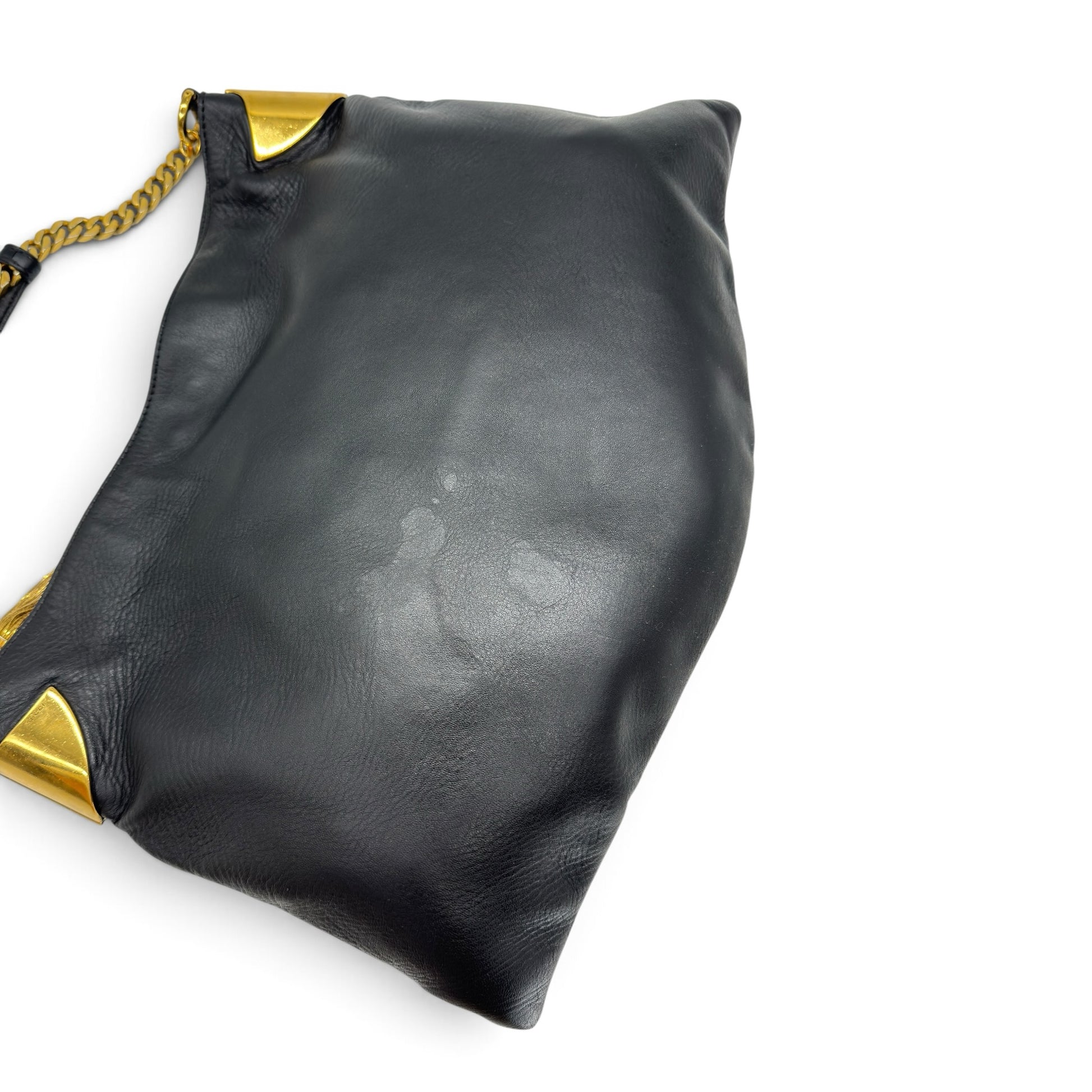 Borsa a spalla Borse Vintage Gucci in pelle nera con dettagli metallici dorati e tracolla a catena