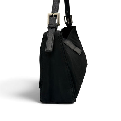 Borsa a spalla Borse Vintage in tessuto nero con dettagli in pelle e fibbia metallica regolabile, vista laterale