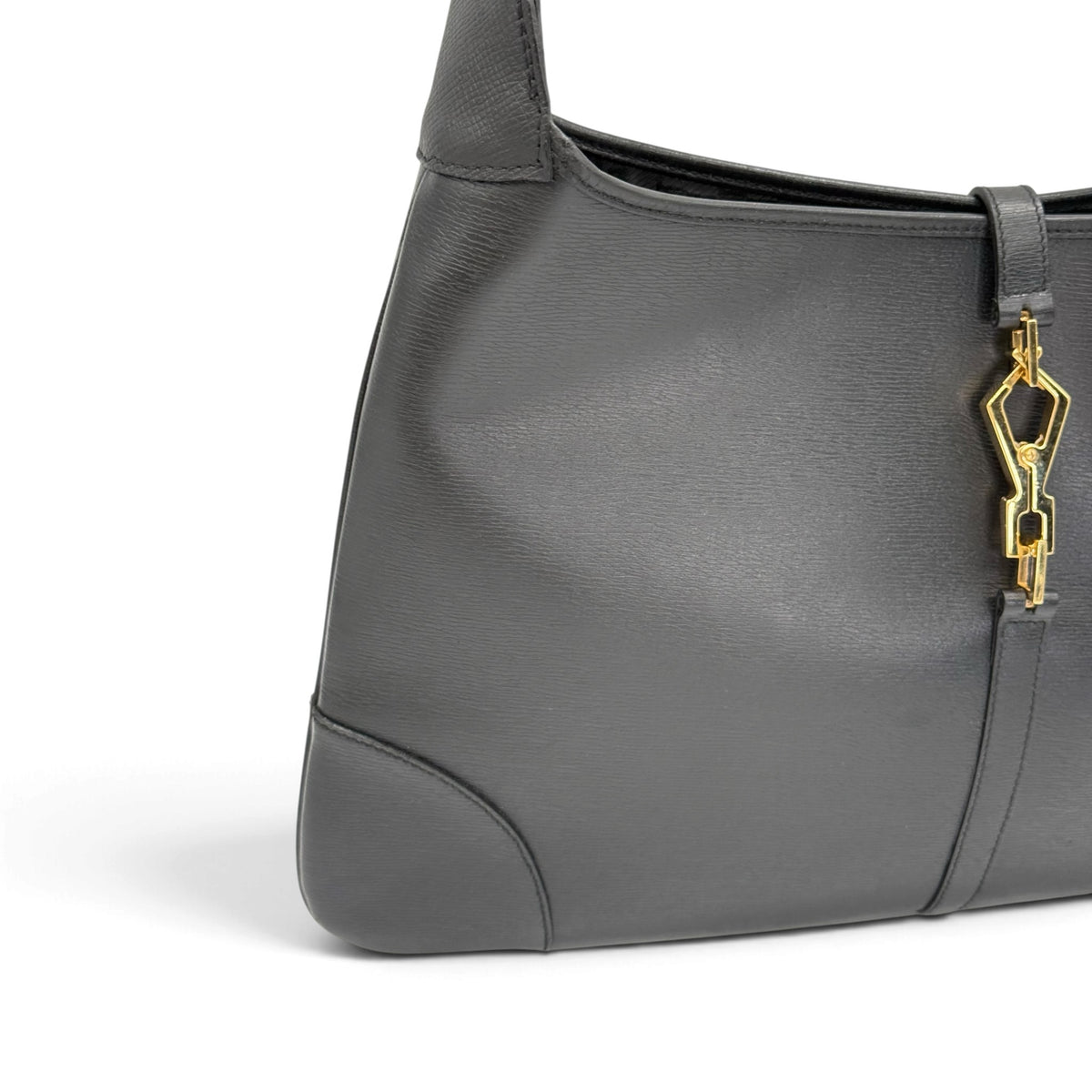 Borsa a spalla Borse Vintage in pelle nera con chiusura metallica dorata e manico effetto bambù