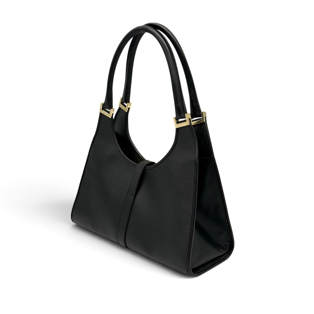 Borsa a spalla Borse Vintage in pelle nera con dettagli in metallo dorato e silhouette strutturata ed elegante