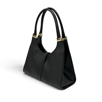 Borsa a spalla Borse Vintage in pelle nera con dettagli in metallo dorato e silhouette strutturata ed elegante
