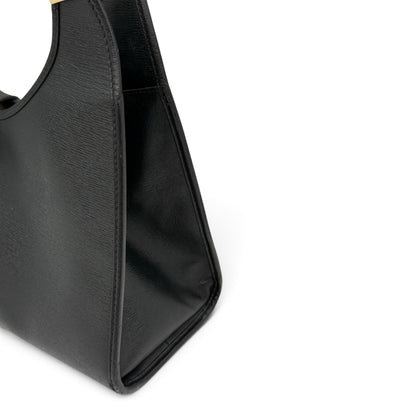 Borsa a spalla Borse Vintage in pelle nera strutturata con dettagli in metallo dorato e design minimalista