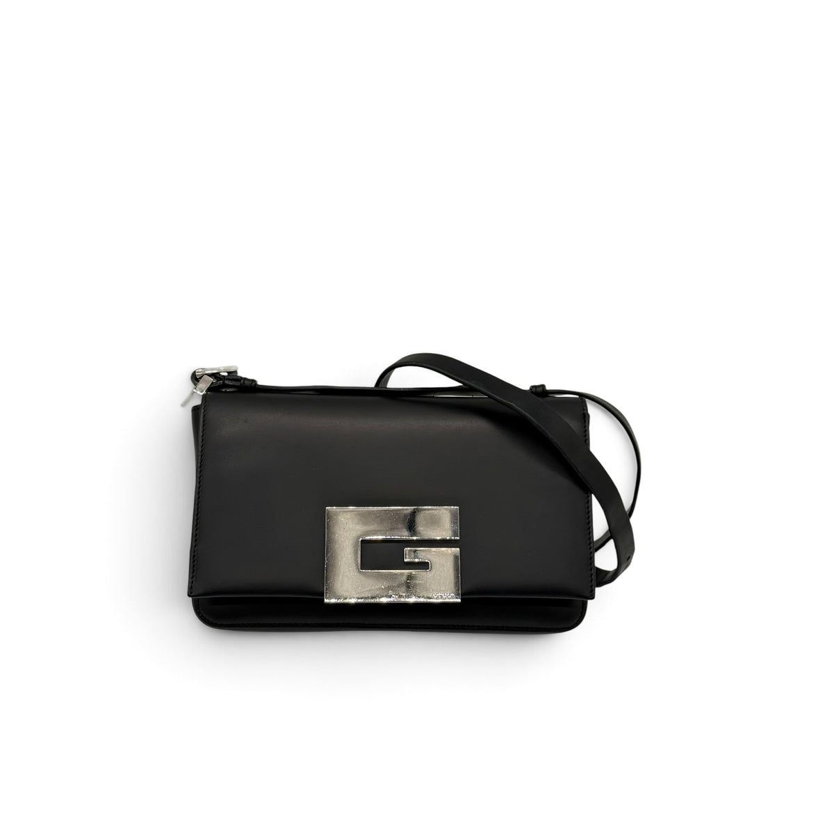Borsa a spalla Borse Vintage in pelle nera con logo G metallico frontale e tracolla regolabile