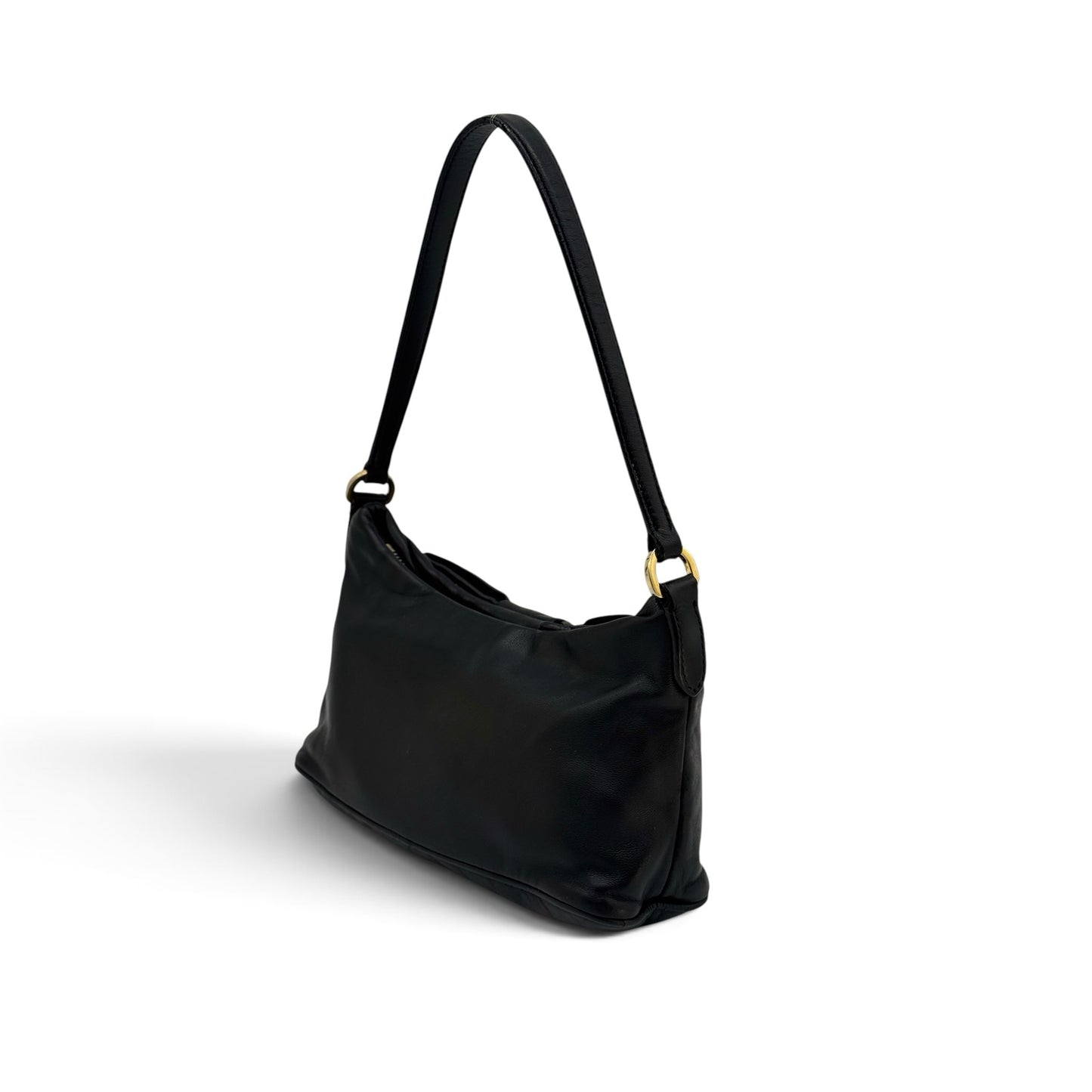 Borsa a spalla Borse Vintage Prada in pelle nera con dettagli metallici dorati e design elegante