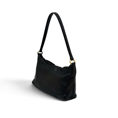 Borsa a spalla Borse Vintage Prada in pelle nera con dettagli metallici dorati e design elegante