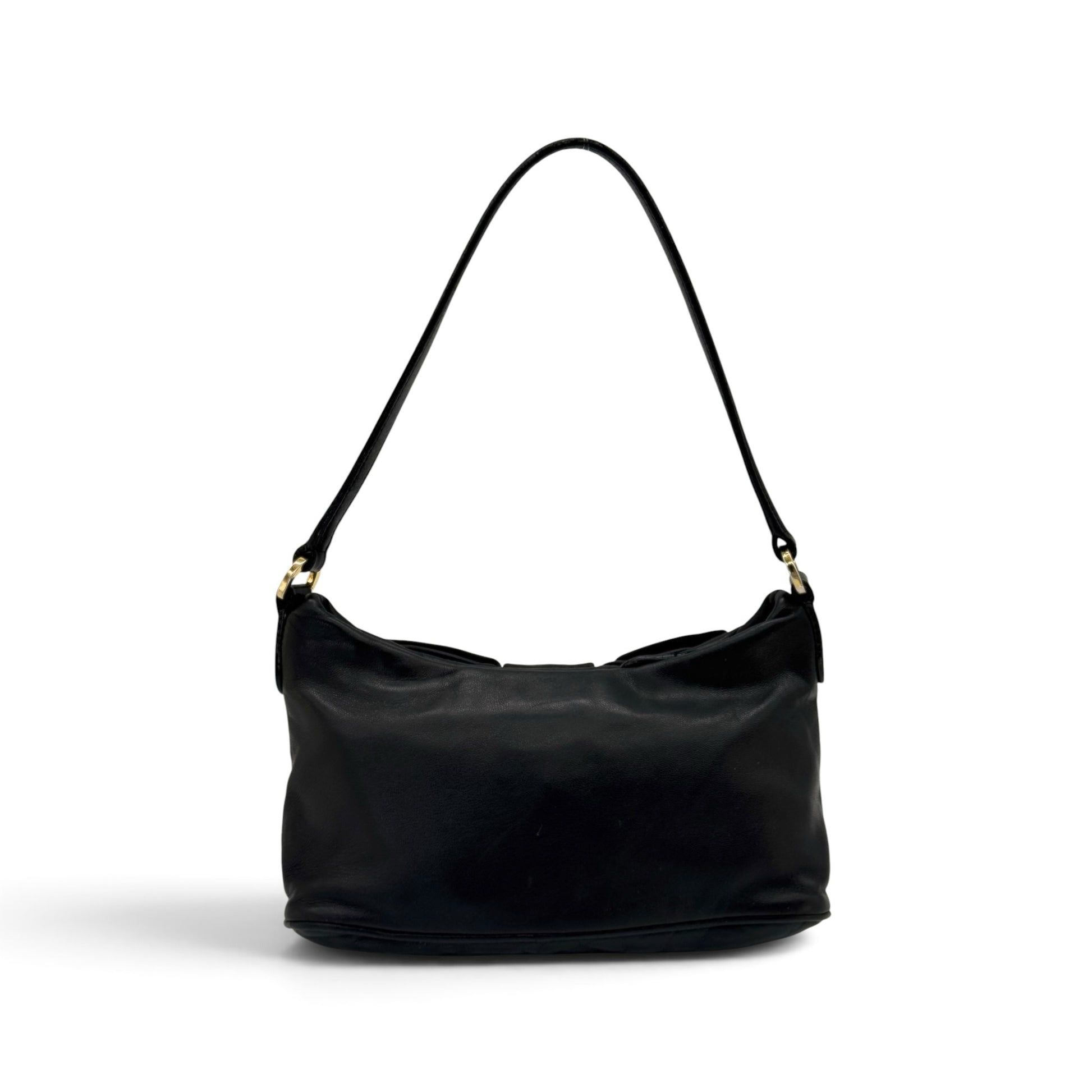 Borsa a spalla Borse Vintage Prada in pelle nera con tracolla e dettagli dorati