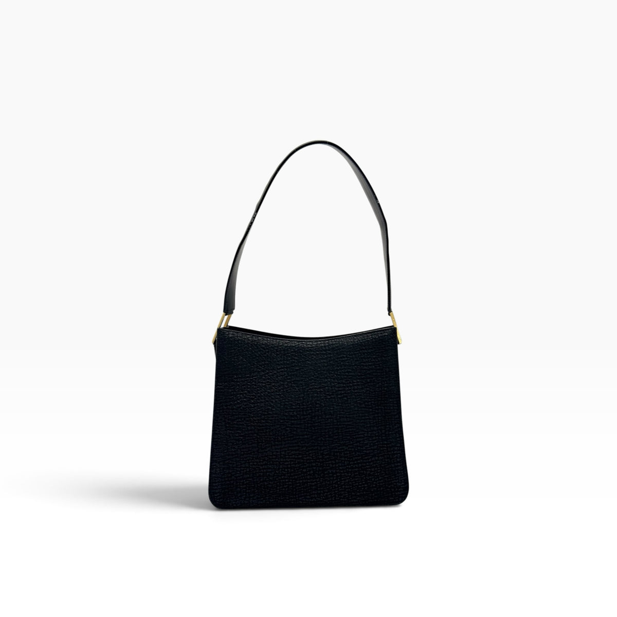 Borsa a spalla Borse Vintage Gianni Versace in pelle nera granulata con dettagli in metallo dorato
