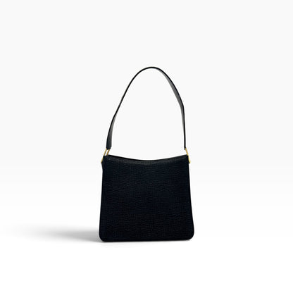 Borsa a spalla Borse Vintage Gianni Versace in pelle nera granulata con dettagli in metallo dorato