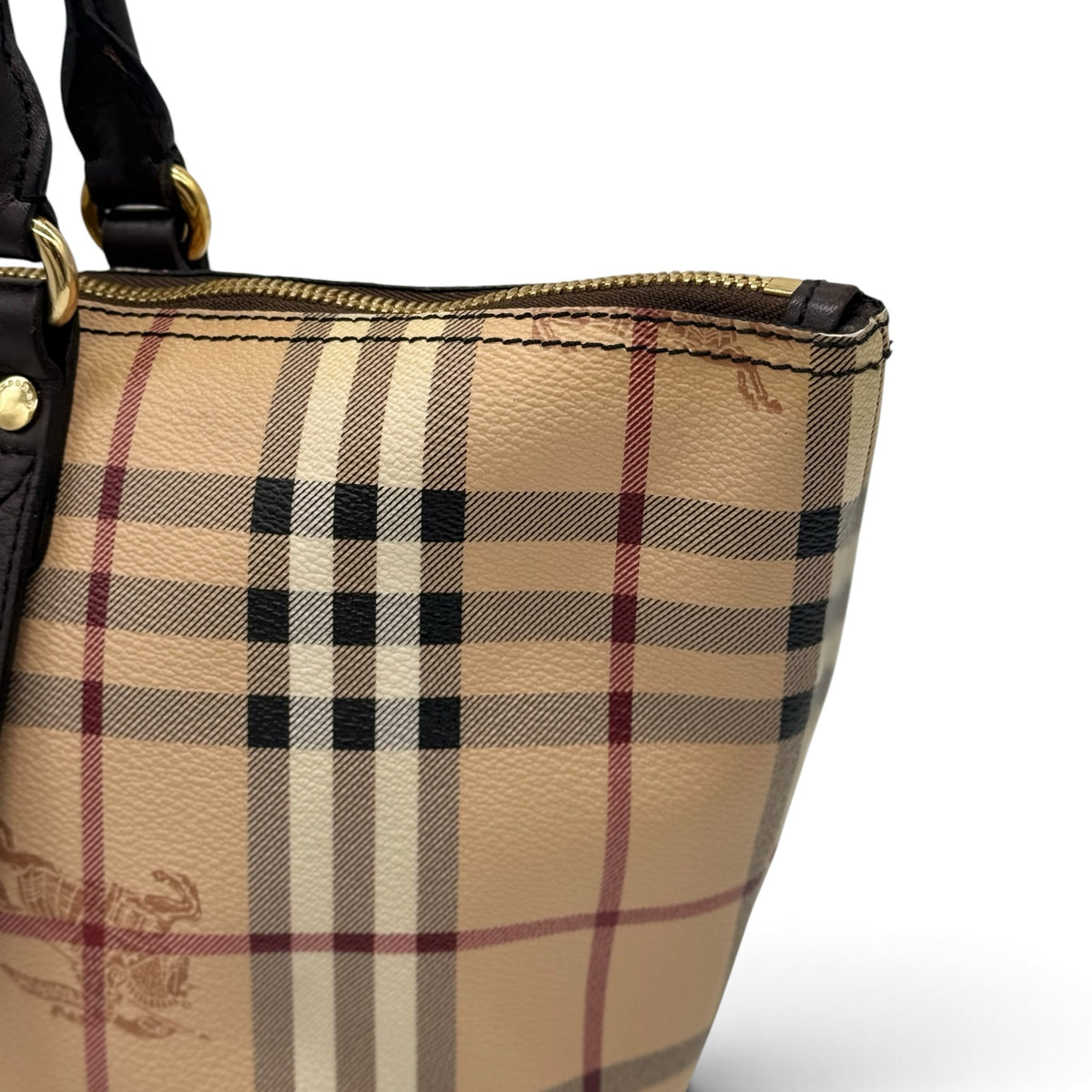 Borsa tote Borse Vintage in tela con iconico motivo a quadri beige, nero e rosso e manici in pelle scura