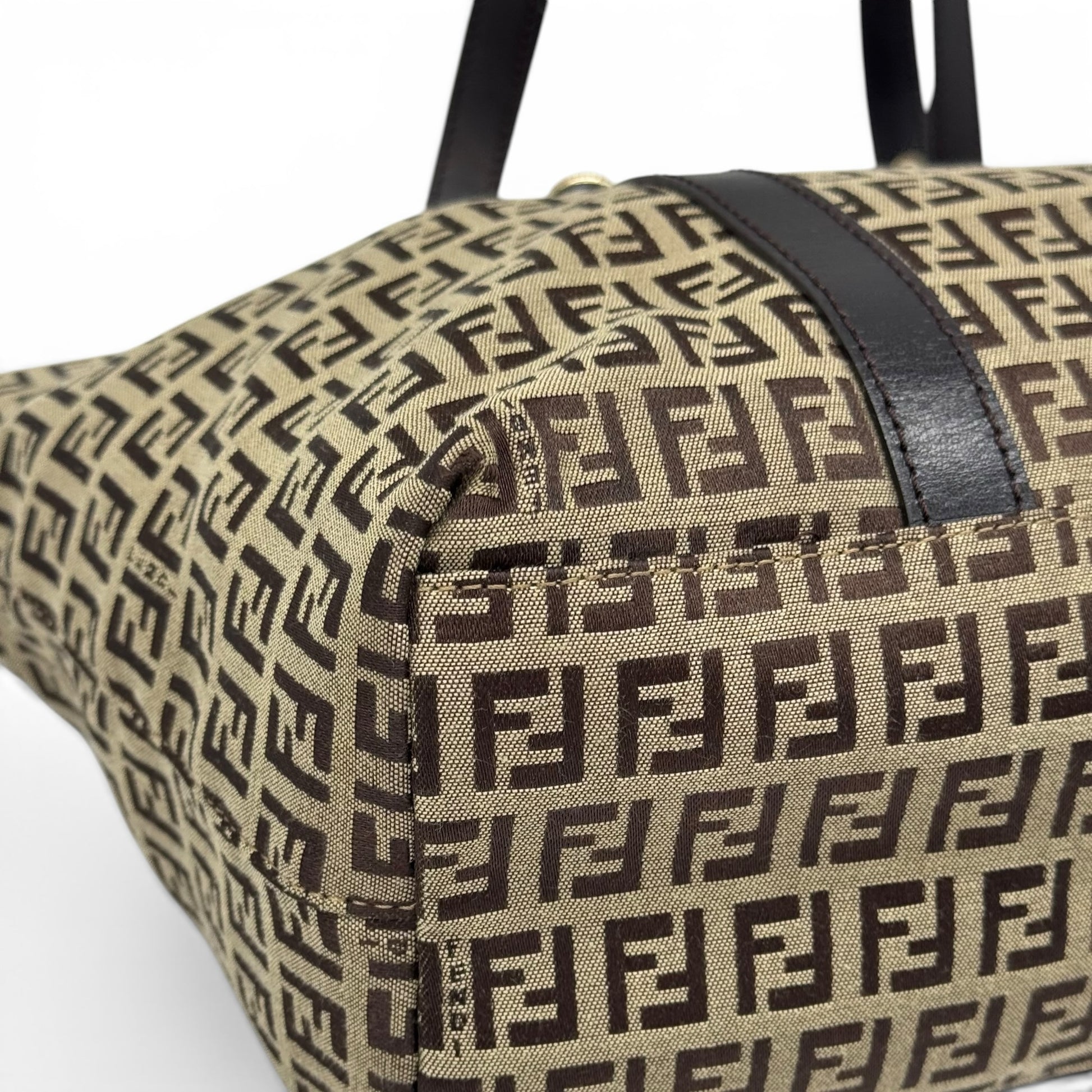 Borsa tote Borse Vintage Fendi in tessuto tecnico con iconico motivo Zucca marrone e dettagli in pelle scura