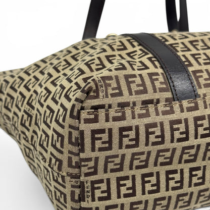 Borsa tote Borse Vintage Fendi in tessuto tecnico con iconico motivo Zucca marrone e dettagli in pelle scura
