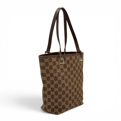 Borsa tote Borse Vintage Gucci in tessuto GG Supreme marrone con manici in pelle e dettagli metallici dorati