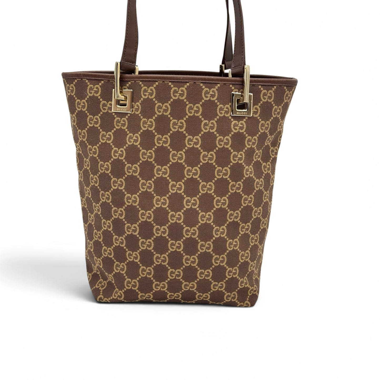 Borsa tote Borse Vintage Gucci in tessuto GG Supreme marrone con dettagli in pelle e finiture in metallo dorato
