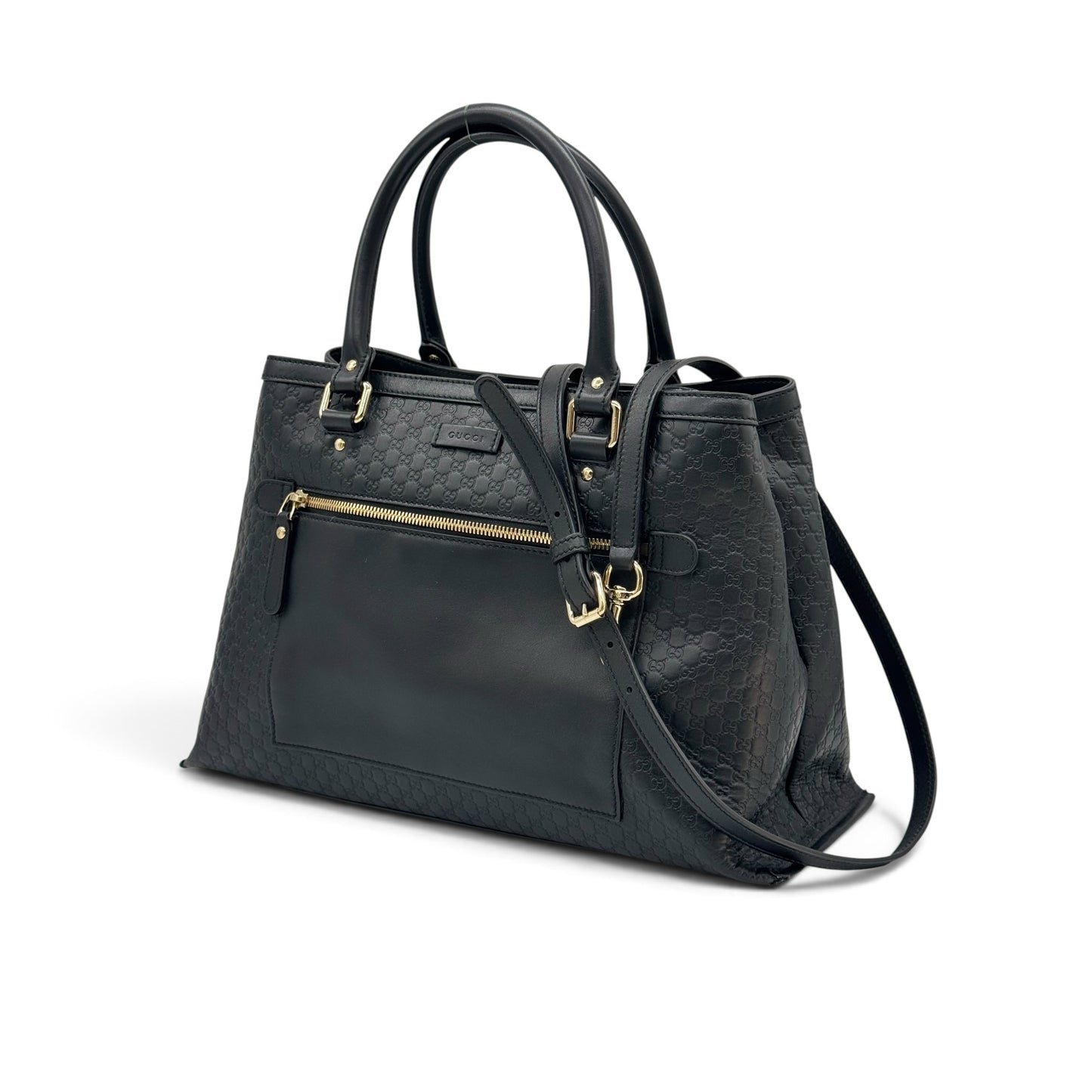 Borsa tote Borse Vintage Gucci in pelle nera con motivo GG impresso, dettagli in metallo dorato e tracolla rimovibile
